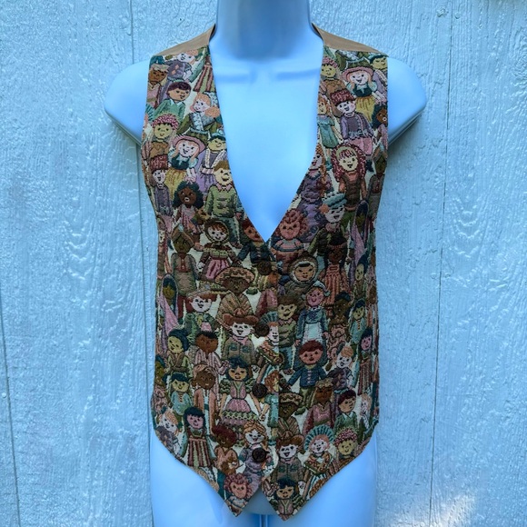 Vintage Women’s Nadia Children of the World Tapestry Vest Multicultural L - Picture 1 of 8